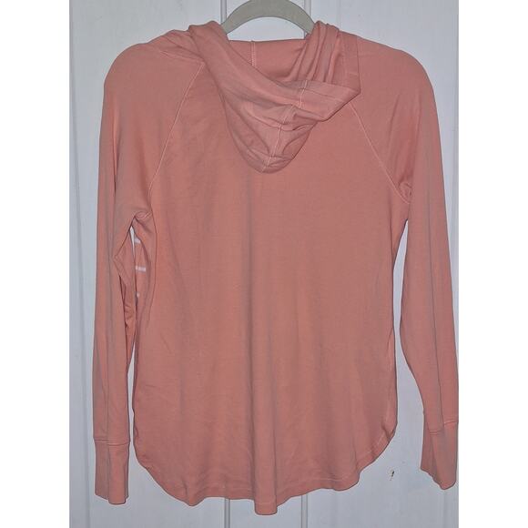 Women's Eddie Bauer Size Large Orange and White Stripped Lightweight Hoodie - Picture 2 of 5
